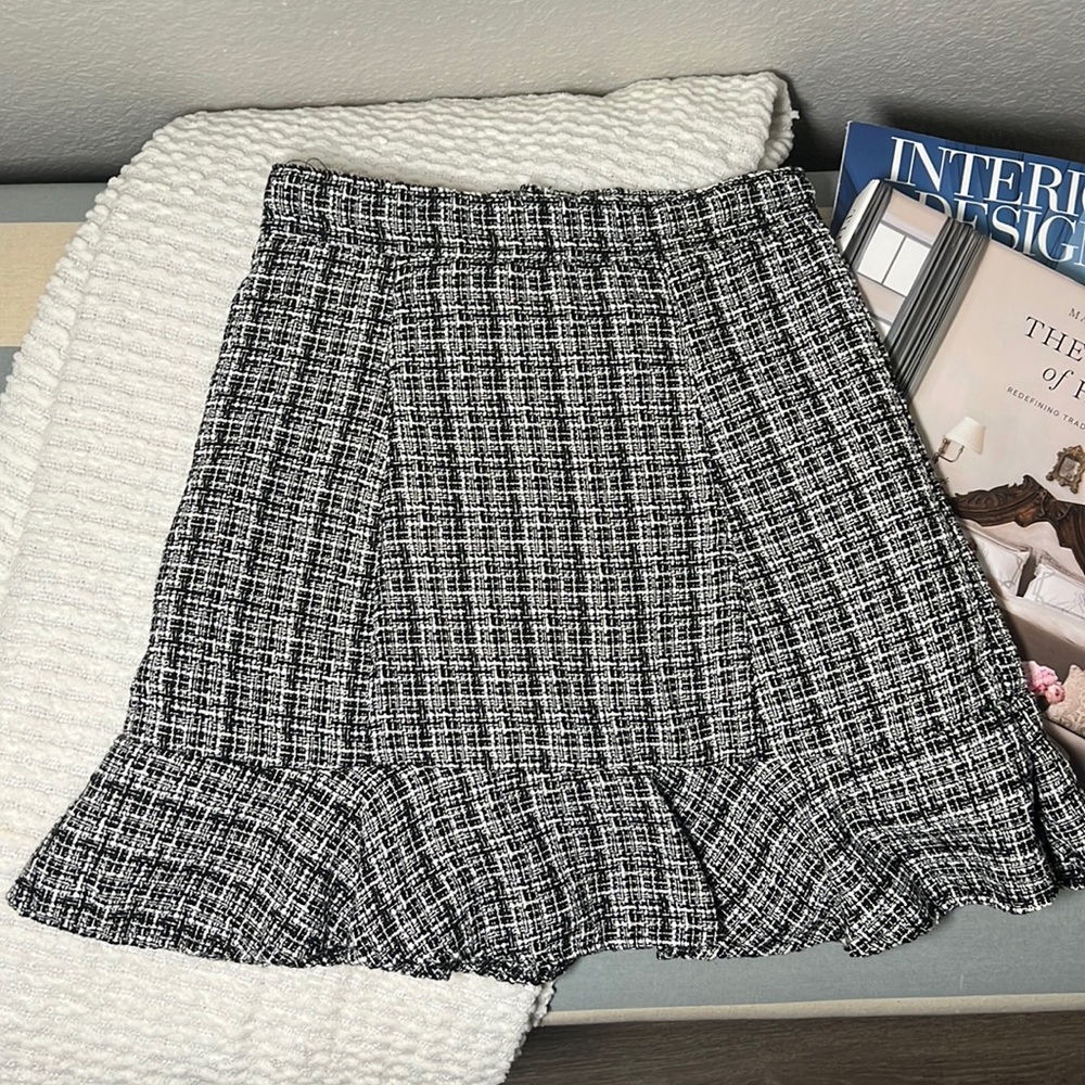 Tweed Skirt with Ruffle Hem